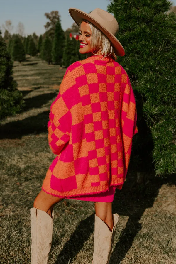 Around The Block Checkered Cardigan in Hot Pink sold by Impressions product image thumbnail 4