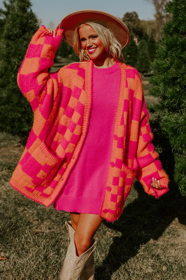 Around The Block Checkered Cardigan in Hot Pink sold by Impressions
