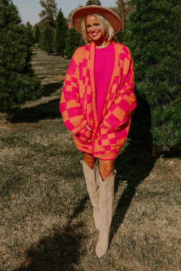 Around The Block Checkered Cardigan in Hot Pink sold by Impressions product image thumbnail 5