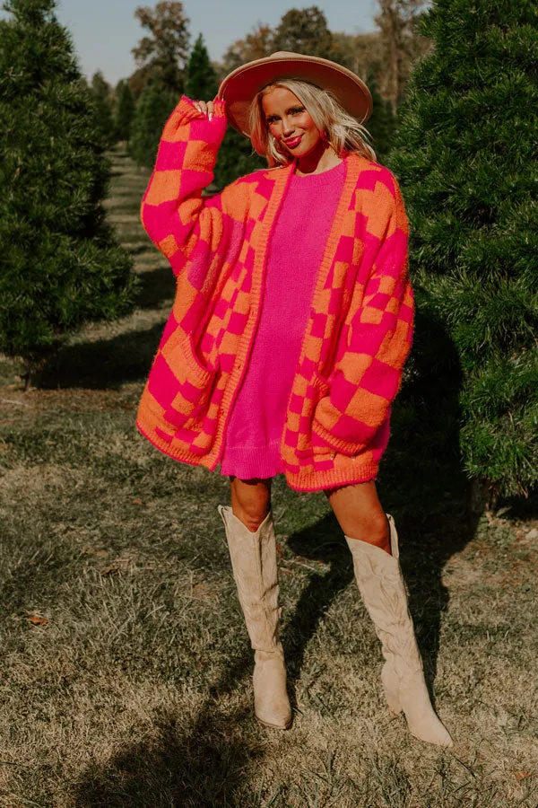 Around The Block Checkered Cardigan in Hot Pink sold by Impressions product image thumbnail 2
