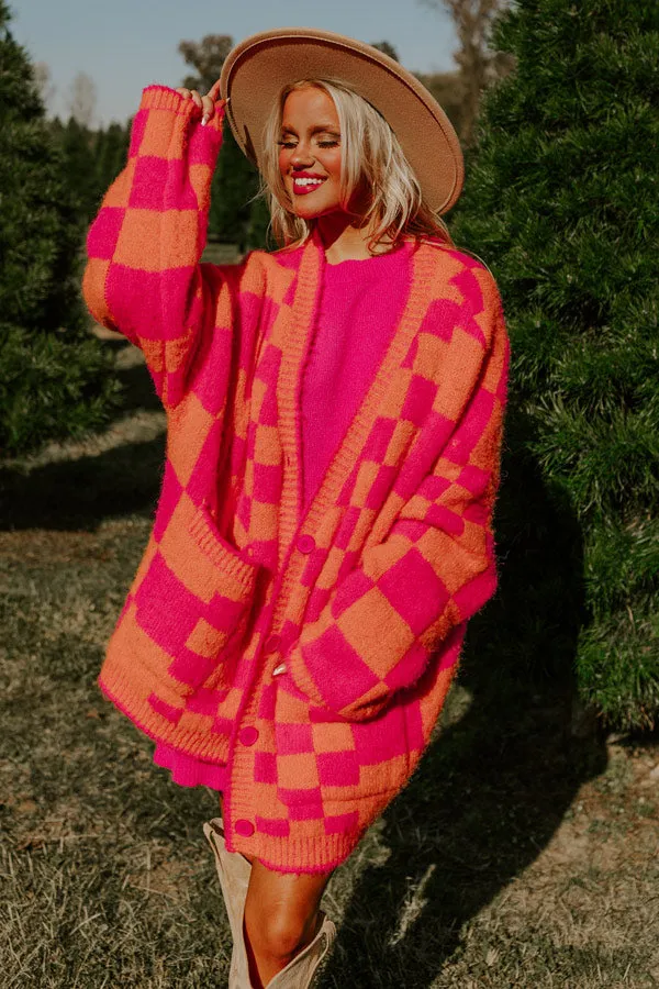 Around The Block Checkered Cardigan in Hot Pink sold by Impressions product image thumbnail 3