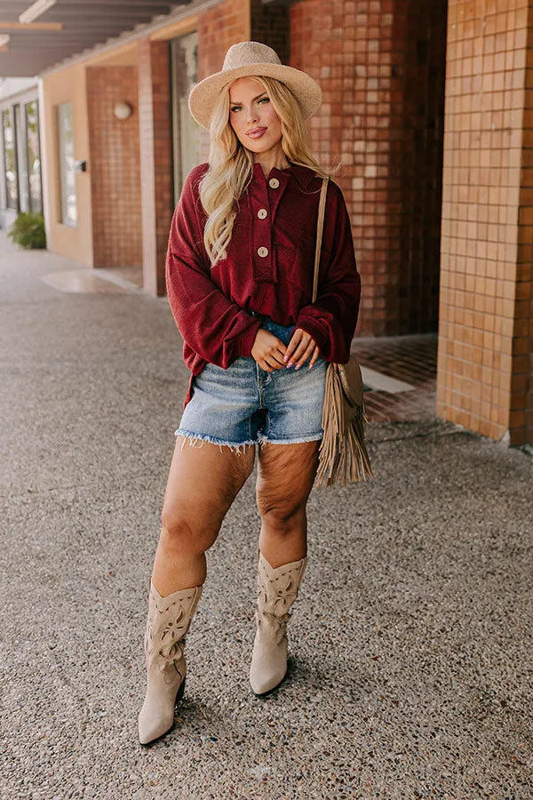 Chic Harvest Knit Henley Top in Rustic Wine Curves sold by Impressions product image thumbnail 2