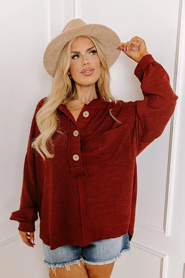 Chic Harvest Knit Henley Top in Rustic Wine Curves sold by Impressions product image thumbnail 3