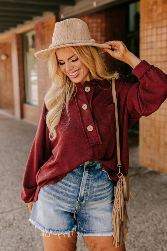 Chic Harvest Knit Henley Top in Rustic Wine Curves sold by Impressions