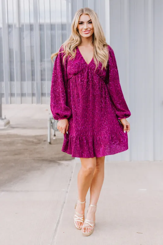 Sleek Sophistication Mini Dress In Dark Fuchsia sold by Impressions