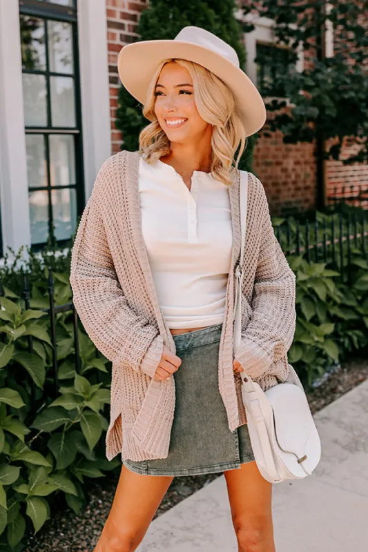 Cozy And Chill Knit Cardigan In Iced Latte sold by Impressions