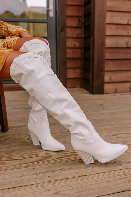 The Ava Faux Leather Thigh High Boot In White sold by Impressions
