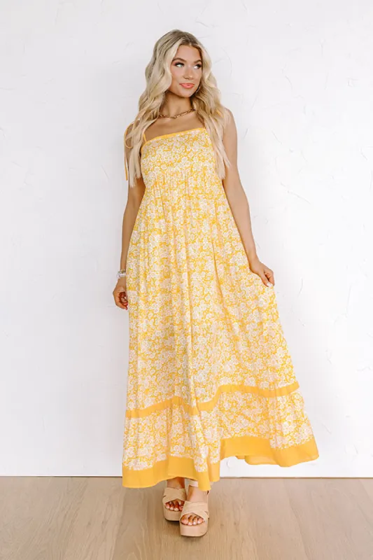 Boho Beauty Floral Maxi Dress in Marigold sold by Impressions