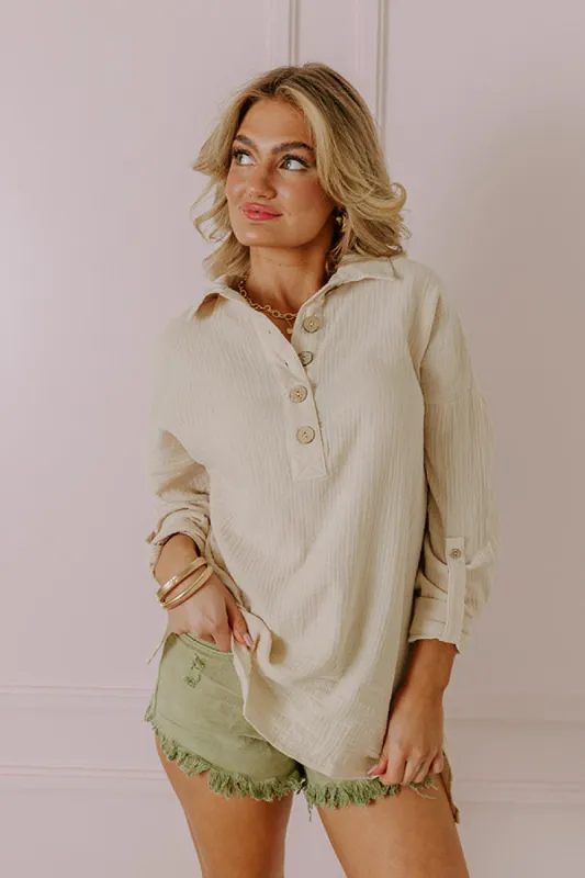 Cozy Reputation Shift Top In Light Beige sold by Impressions