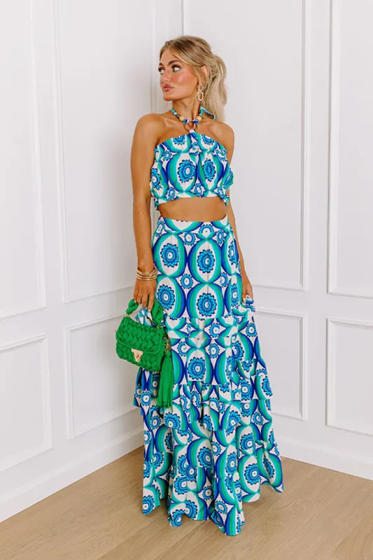 Island Oasis Floral Crop Top in Royal Blue sold by Impressions