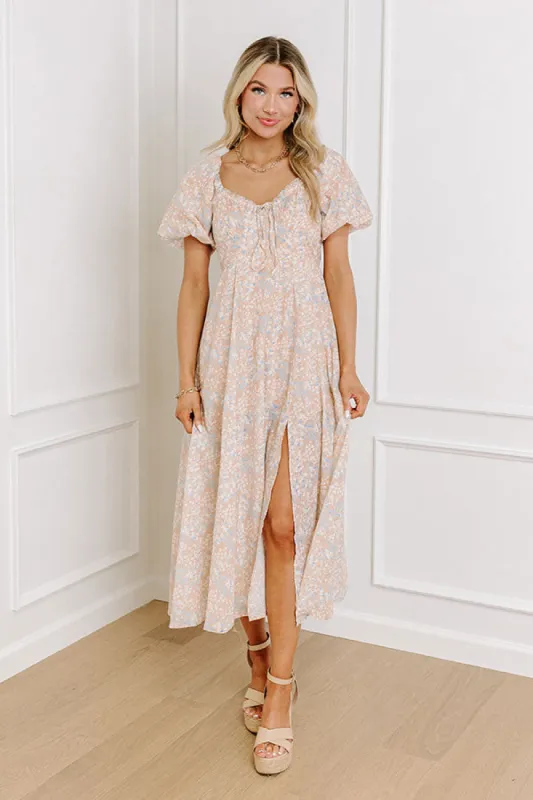 Whimsical Daydream Floral Midi in Iced Latte sold by Impressions