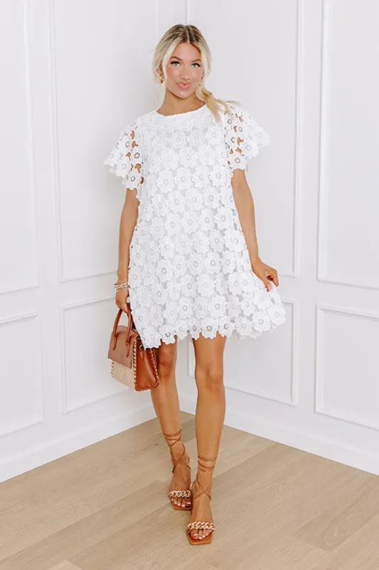 Dainty Darling Crochet Mini Dress in White sold by Impressions