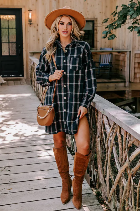 Seasons Keep Changing Flannel Dress In Navy sold by Impressions