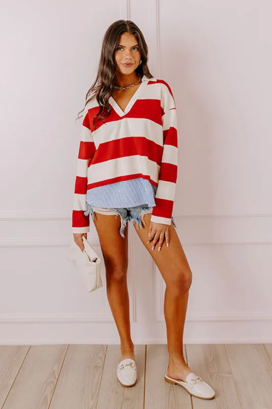 Stripe This Way Top In Red sold by Impressions
