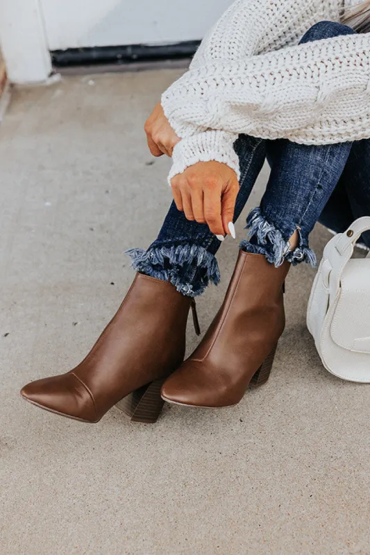 The Madeline Faux Leather Bootie In Brown sold by Impressions