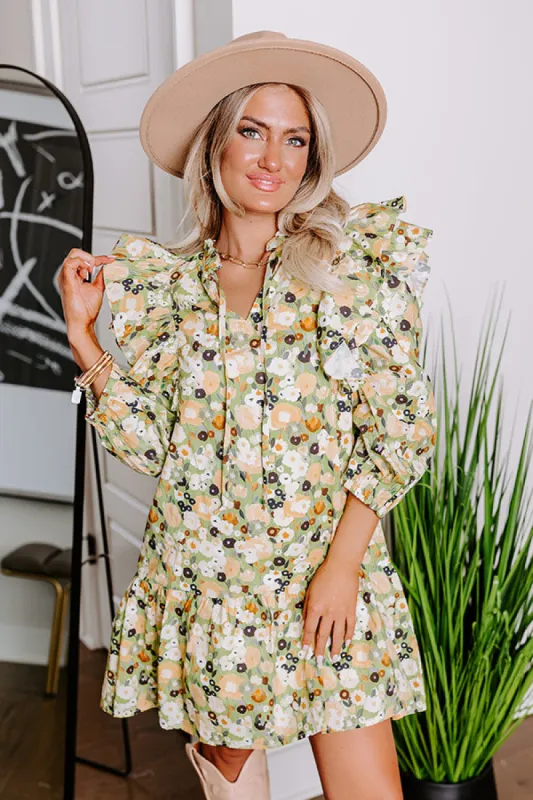 Garden Gathering Shift Dress In Lime sold by Impressions