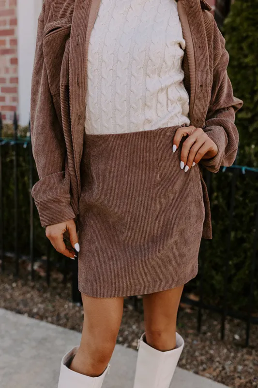 Captivating Cuteness Corduroy Mini Skirt in Mocha sold by Impressions