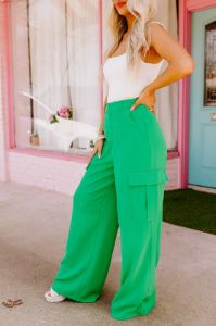 The Nikki High Waist Trousers In Kelly Green sold by Impressions