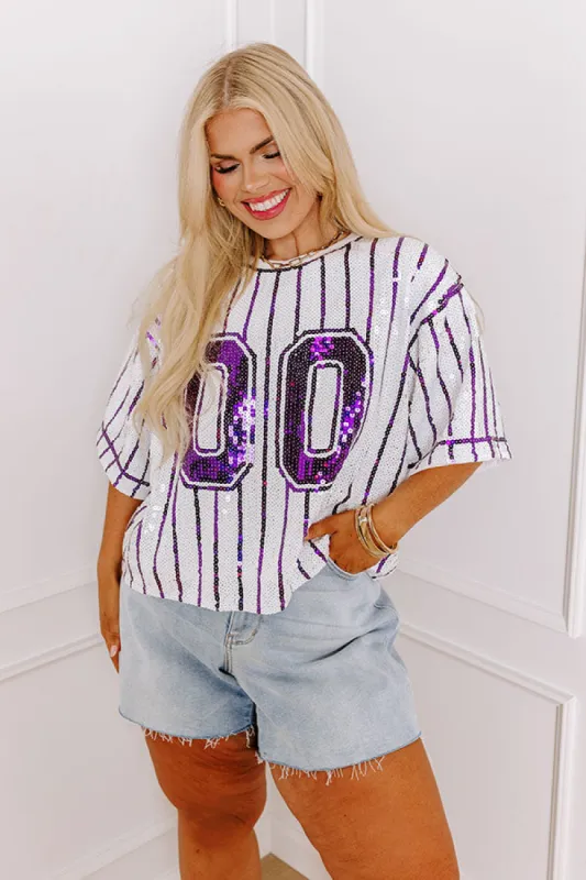 Spirit Squad Sequin Top in Purple Curves sold by Impressions