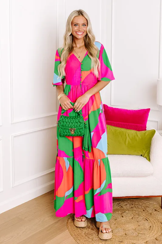 Sailboat Soiree Color Block Maxi in Hot Pink sold by Impressions