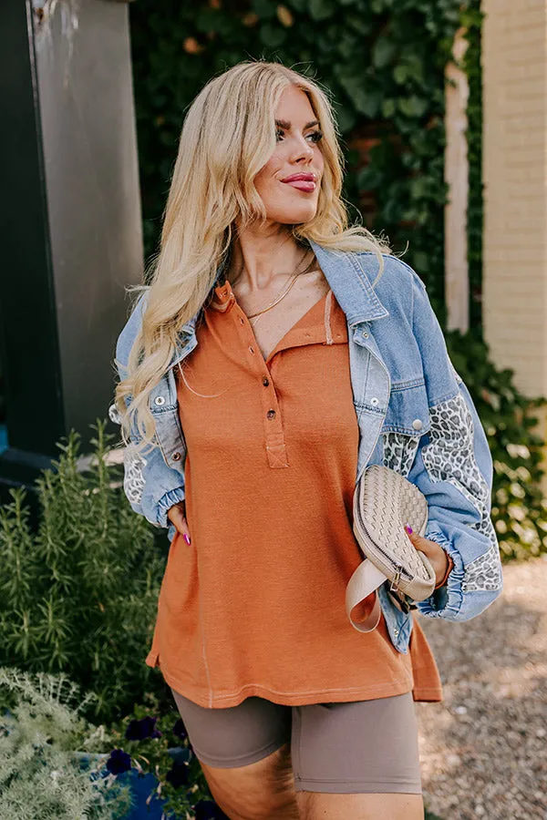 Cafe Cutie Henley Tee in Rust Curves sold by Impressions