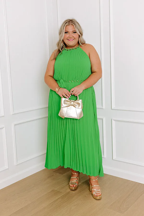 VIP Party Pleated Maxi Dress in Kelly Green Curves sold by Impressions