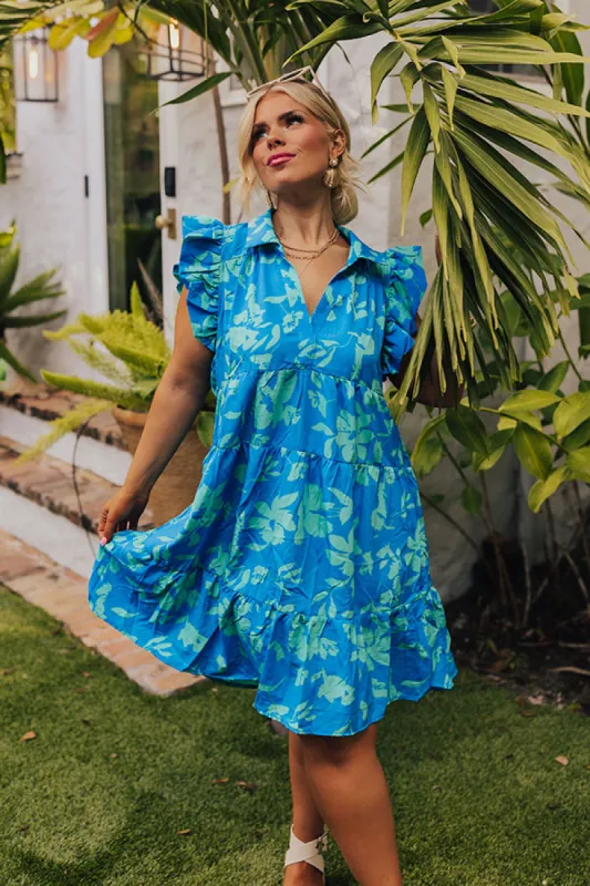 Cabana Date Floral Dress In Blue Curves sold by Impressions