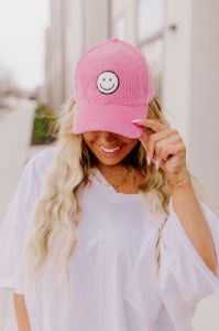 Cider And Smiles Corduroy Baseball Cap in Pink sold by Impressions