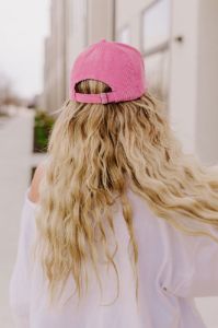 Cider And Smiles Corduroy Baseball Cap in Pink sold by Impressions