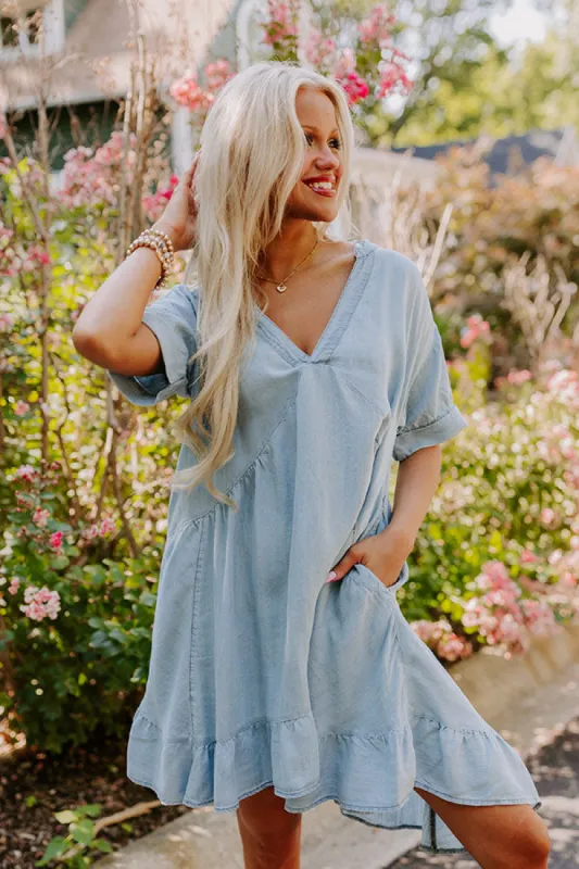 Farmers Market Cutie Chambray Mini Dress sold by Impressions