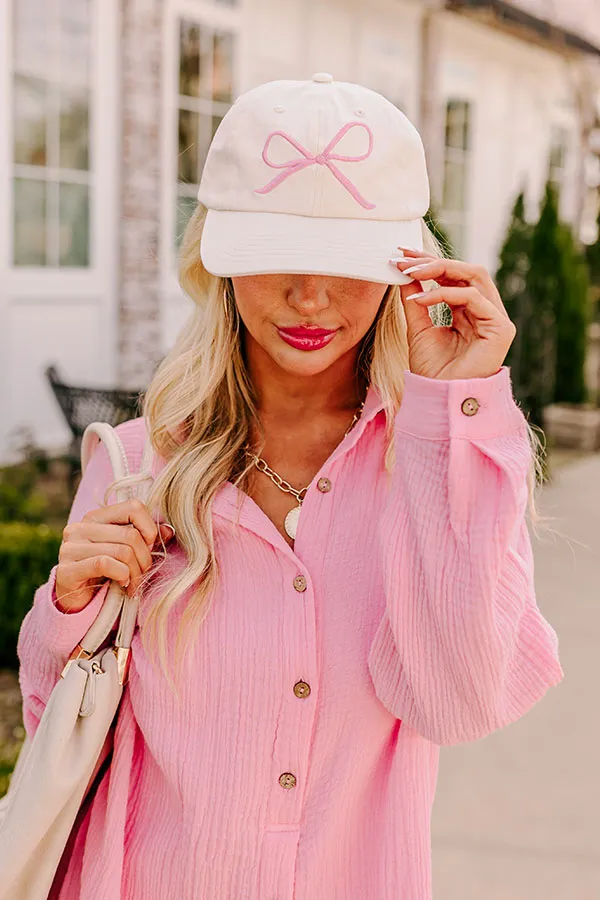 Put A Bow On It Embroidered Baseball Cap in Cream sold by Impressions
