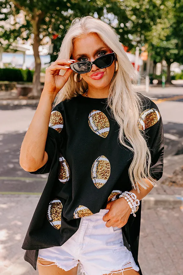 Football Season Sequin Oversized Tee in Black sold by Impressions product image thumbnail 5