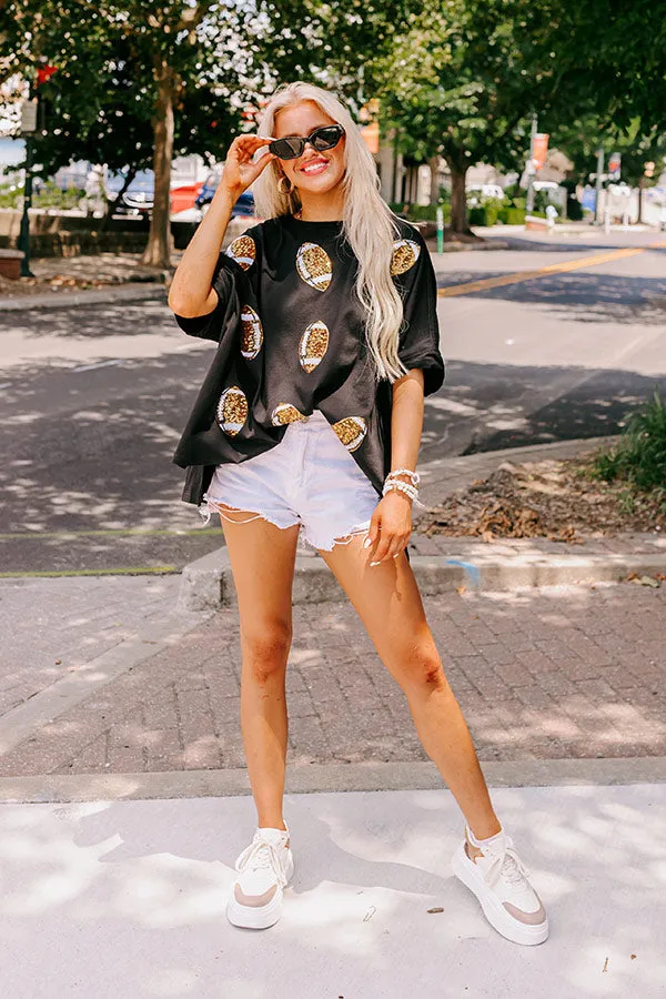 Football Season Sequin Oversized Tee in Black sold by Impressions product image thumbnail 2