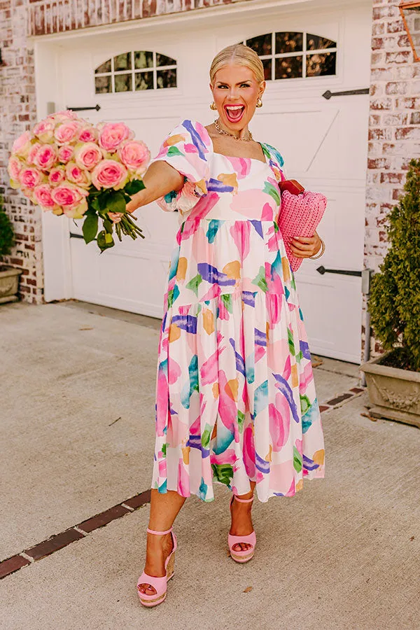 Peaceful Pause Midi Dress In Pink Curves sold by Impressions