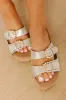 The Havana Metallic Wedge in Gold sold by Impressions