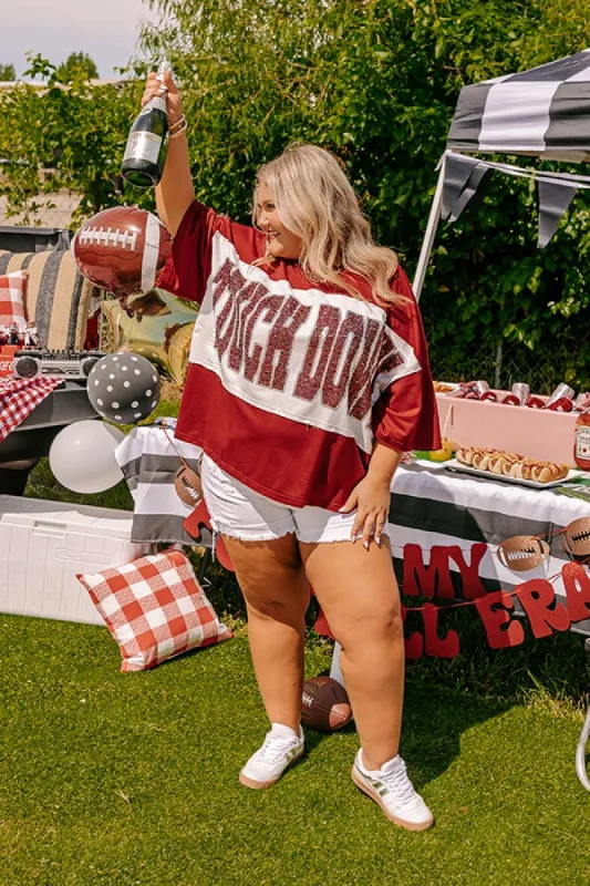 It's a Touch Down Sequin Oversized Tee in Red Curves sold by Impressions
