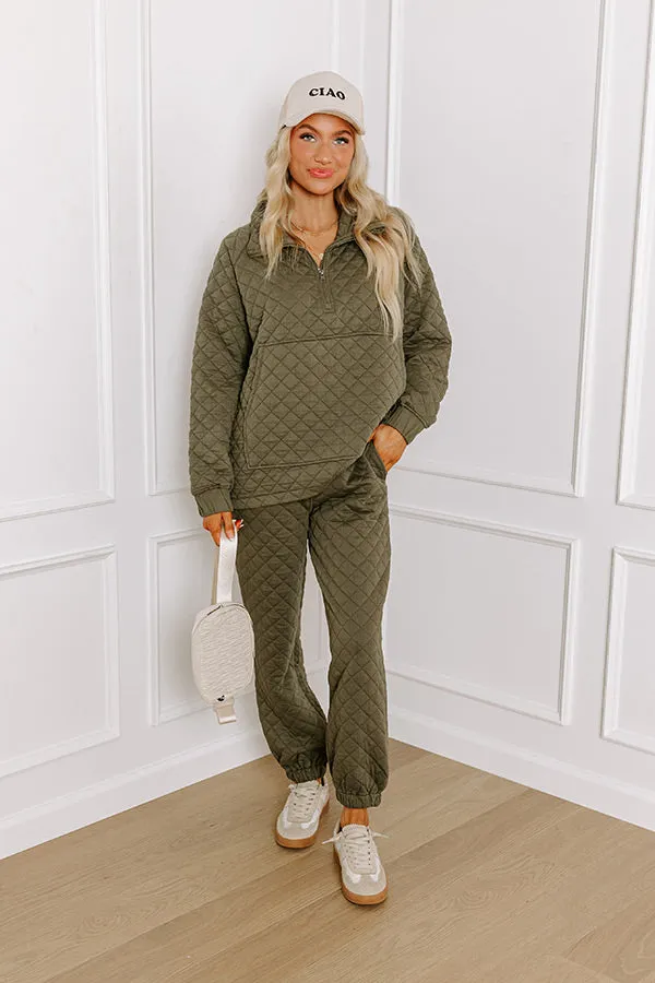Paris Mornings Quilted Joggers In Dark Sage sold by Impressions product image thumbnail 4
