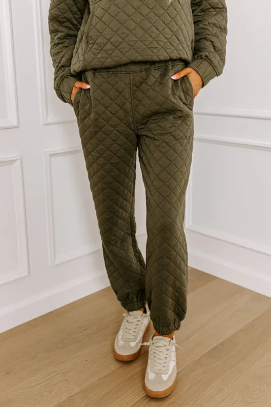Paris Mornings Quilted Joggers In Dark Sage sold by Impressions