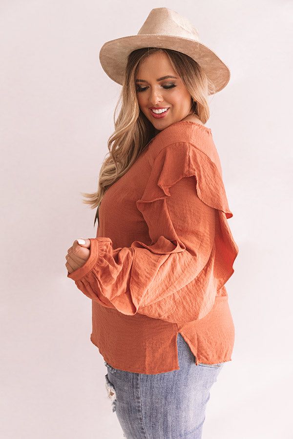 Better With Merlot Ruffle Shift Top in Light Rust Curves sold by Impressions product image thumbnail 5