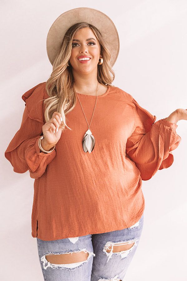 Better With Merlot Ruffle Shift Top in Light Rust Curves sold by Impressions