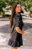 Stylish Setting Faux Leather Mini Dress in Black sold by Impressions