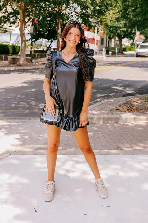 Stylish Setting Faux Leather Mini Dress in Black sold by Impressions product image thumbnail 3