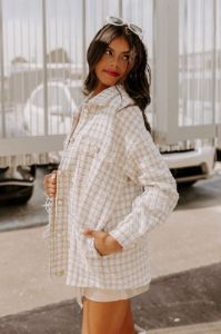 Shift Focus Tweed Lightweight Jacket In Ivory sold by Impressions