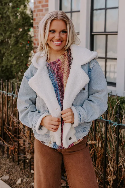Layer Lover Sherpa Denim Jacket in Light Wash sold by Impressions