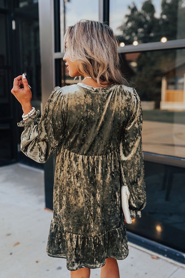 Social And Chic Velvet Babydoll Dress In Army Green sold by Impressions product image thumbnail 3