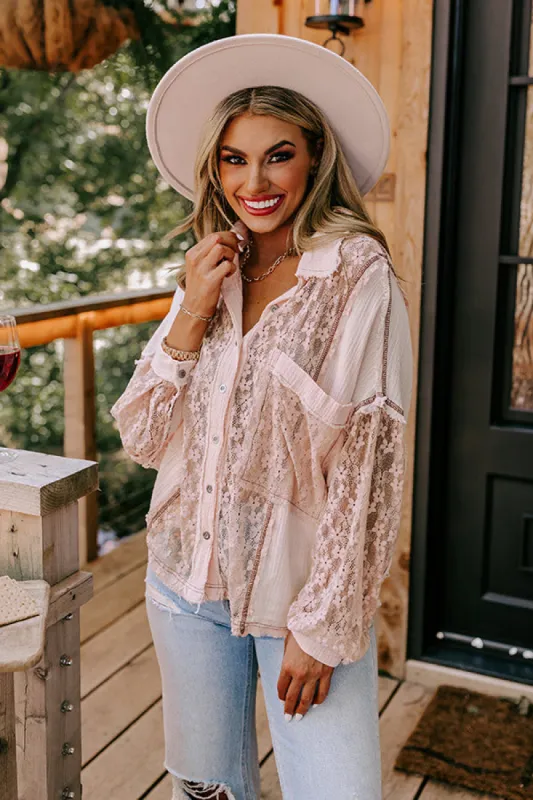 Sweetly Strumming Along Lace Button Up sold by Impressions