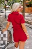 Stay Sophisticated Denim Romper In Crimson sold by Impressions