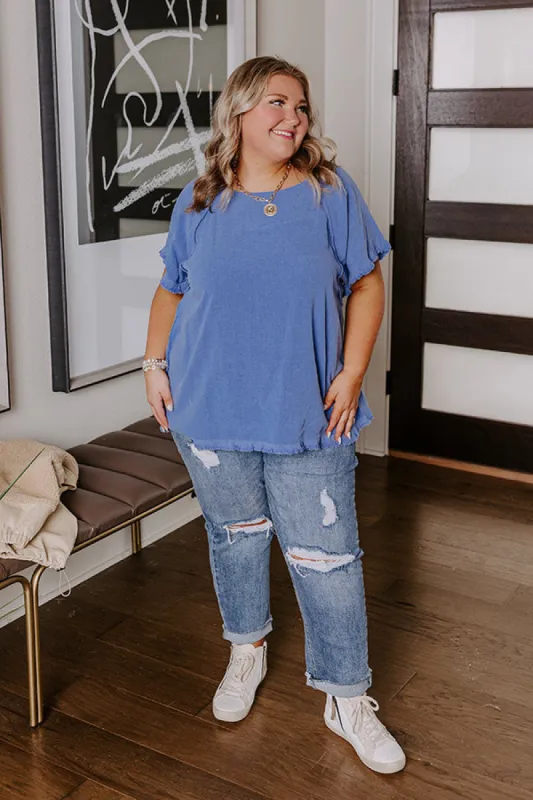 Open Book Frayed Shift Top In Dark Periwinkle Curves sold by Impressions