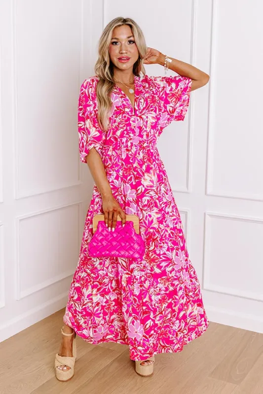 Blossom Breeze Floral Maxi In Hot Pink sold by Impressions