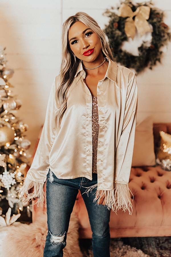 Fashionable Scene Satin Feather Top In Champagne sold by Impressions product image thumbnail 2